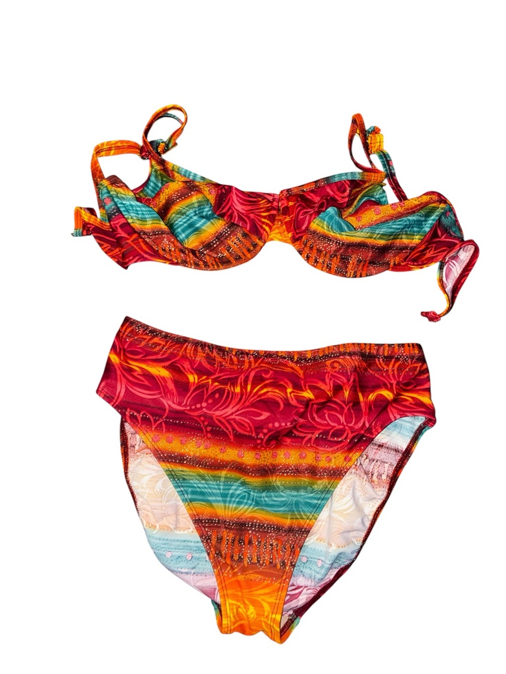 Christine Vibrant Multicolor Two-Piece Bikini - Red, Orange, Teal XL